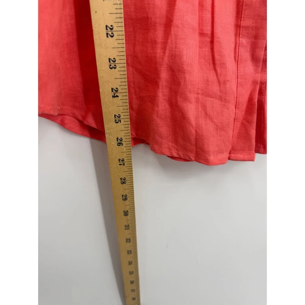 Harve‎ Benard Smocked Waist Linen Blouse Womens Size Medium Coral Pink Roll Tab